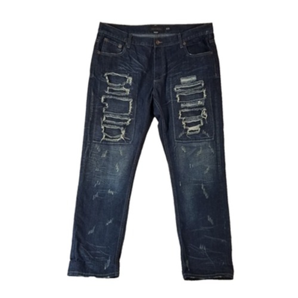Decibel Mens Jeans 42x32 Slim Straight Blue Denim Y2K Distressed Retro